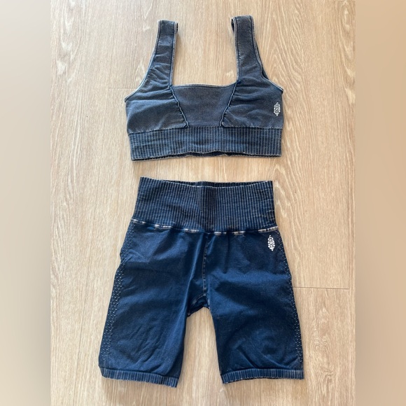 FP Movement by Free People Other - FP Movement by Free People Navy Ribbed Sports Bra & High-Waist Bike Shorts Set